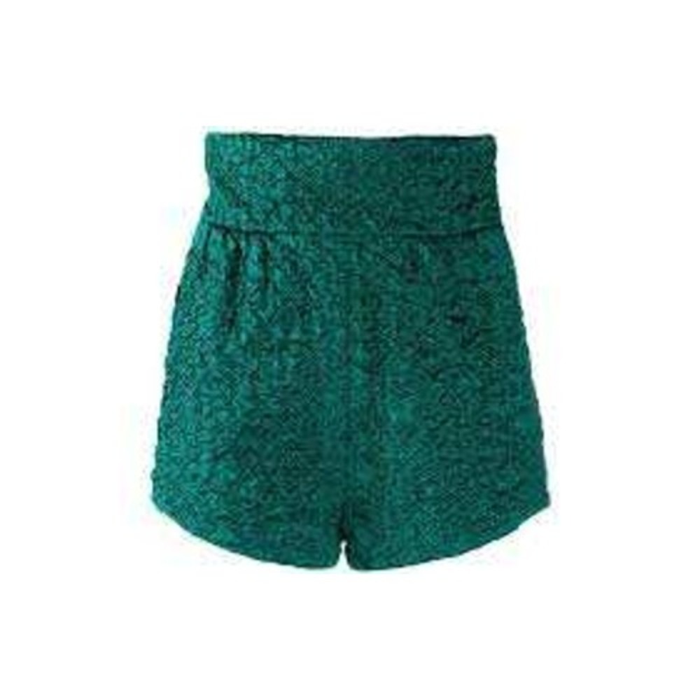 NWT‎ Saint Laurent Emerald Green Silk Crinkled High Waisted Shorts Size 36 - Picture 2 of 9